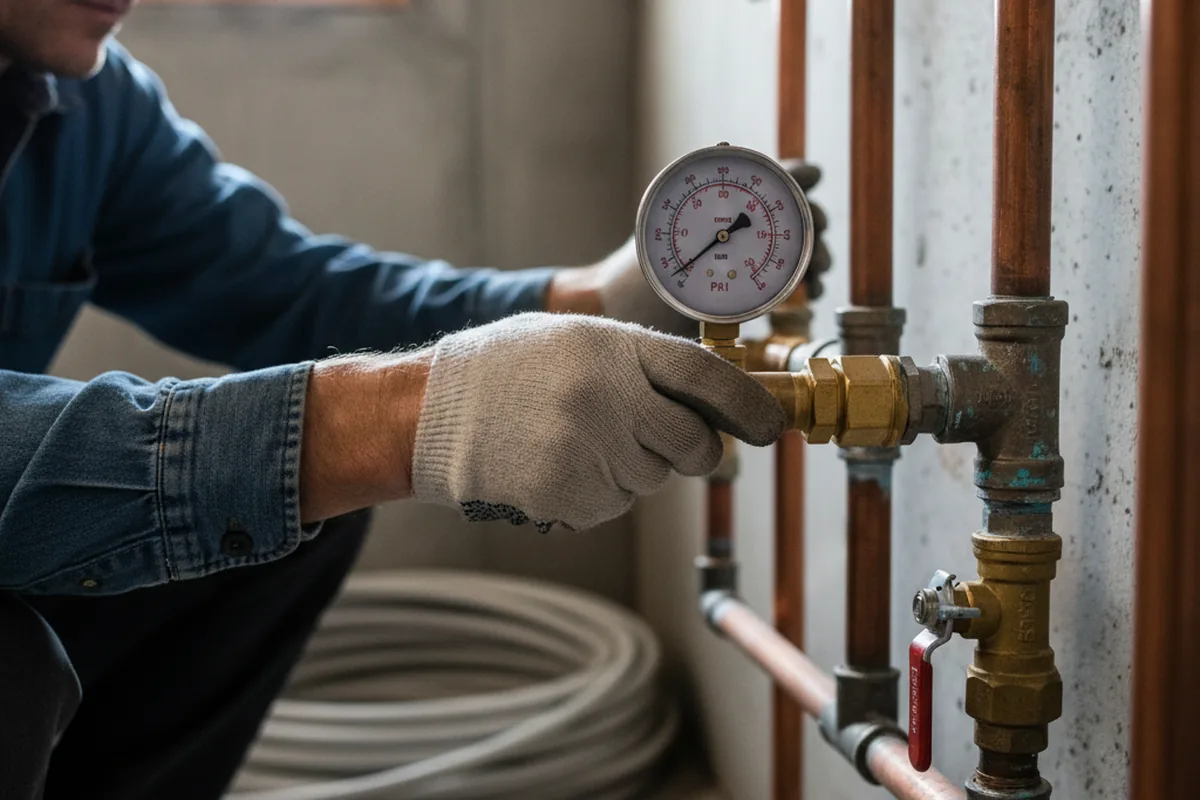 Pressure testing a repaired line during Water Line Repair in Payne